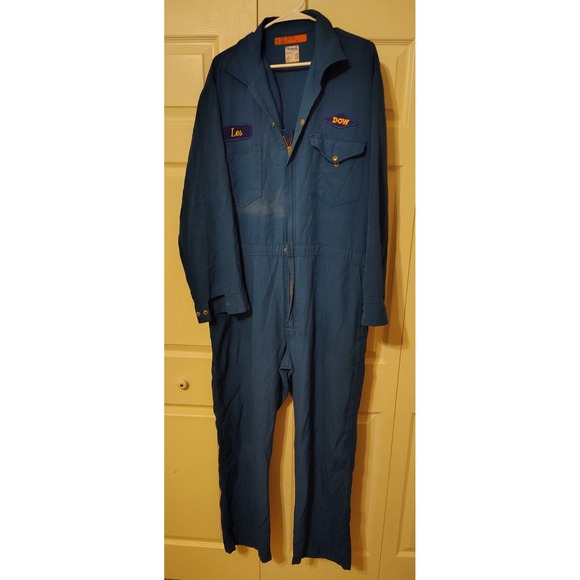 Vintage Workrite Uniform Co DOW Chemical Patch Coveralls Blue Mens 48R USA Made